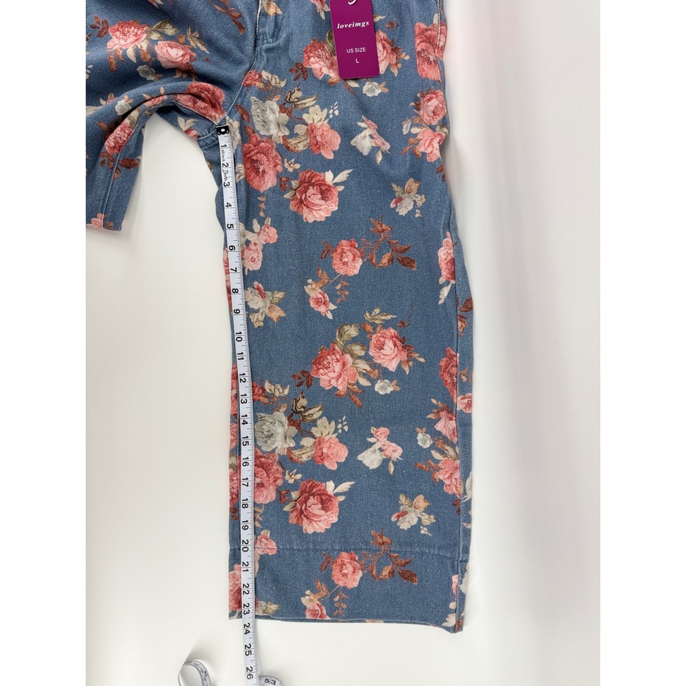 Loveimgs Women Blue Floral Denim Wide Leg Pants High Rise NWT Size Large - Picture 6 of 10
